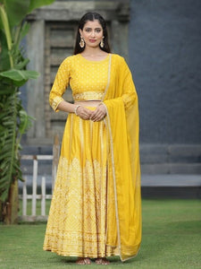 Mustard Yellow Printed Ready to Wear Lehenga Blouse With Dupatta, Indo Western Set for women, Indian Wedding Outfit, Lehenga Choli VitansEthnics