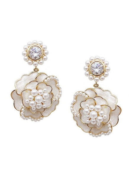 White Contemporary Drop Earrings, Classic Earrings For Women, Stud Earrings, Contemporary Earrings Set, Indian Jewelry, Floral Earrings VitansEthnics