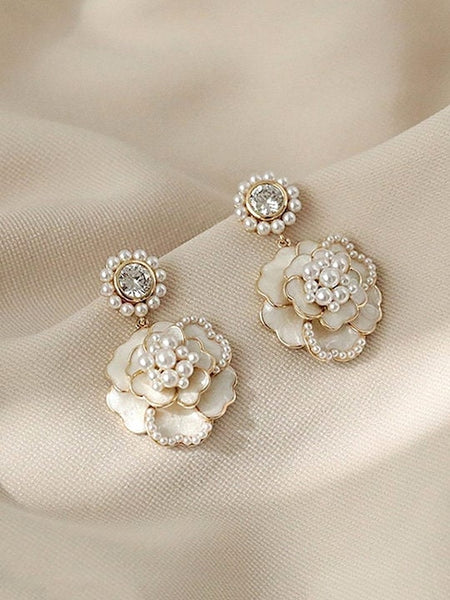 White Contemporary Drop Earrings, Classic Earrings For Women, Stud Earrings, Contemporary Earrings Set, Indian Jewelry, Floral Earrings VitansEthnics