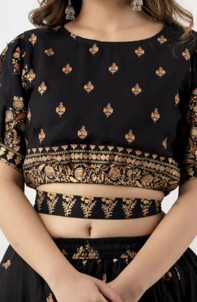 Designer Indian Lehenga Choli For Women, Floral Printed Lehenga Choli With Belt & Dupatta, Indian Dress, Crop Top With Skirt And Dupatta VitansEthnics