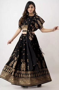 Designer Indian Lehenga Choli For Women, Floral Printed Lehenga Choli With Belt & Dupatta, Indian Dress, Crop Top With Skirt And Dupatta VitansEthnics