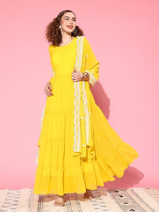 Anarkali Dress Indo Western Dress With Dupatta Women Long Flared Anarkali Dress With Dupatta 2XL Anarkali Dress Indo Western Dress With Dupatta Women Long Flared Anarkali Dress With Dupatta 2XL
