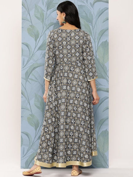 Floral Ethnic Printed Maxi Dress, Indo Western Dress For Women, Indian Dress, Fusion Dress, Anarkali Dress, Indian Gown VitansEthnics