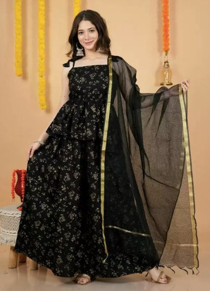 Designer Peplum Top and Skirt With Dupatta For Women, Designer Kurti Set, Indian Dress, Lehenga Choli, Indo Western Outfit, Fusion Wear VitansEthnics