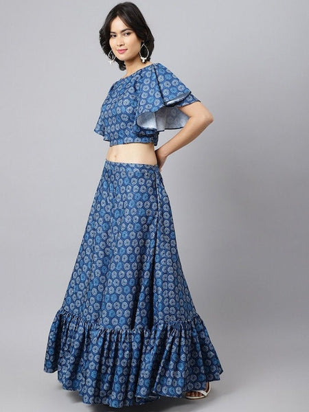 Designer Indian Ikat Printed Crop Top With Skirt And Dupatta Set, Indo Western Dress For Women, Indian Dress, Lehenga Choli, Fusion Outfit VitansEthnics