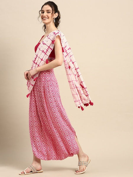 Embroidered Dhoti Saree Set, Dhoti Suit Set For Women, Indian Blouse Dhoti Pants And Attached Dupatta Set, Indo Western Dress, Indian Dress VitansEthnics