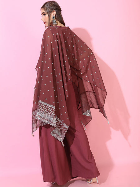 Maroon Printed Kaftan Top With Flared Palazzo For Women, Kaftan top & Palazzo set, Indian Suit Set, Indo Western Outfit, Indian Dress VitansEthnics