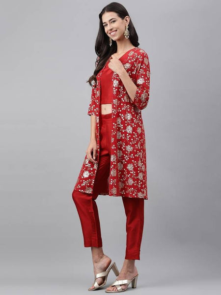 Designer Crop Top and Trousers With Printed Jacket For Women, Indo Western Dress, Designer Kurti Set, Indian Dress, Shrug with Palazzo VitansEthnics