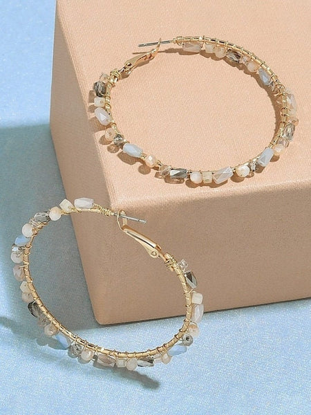 Pink Raw Facet Beaded Hoops Earrings For Women & Girls, Classic Earrings For Women, Drop Earrings, Contemporary Earrings Set, Indian Jewelry VitansEthnics