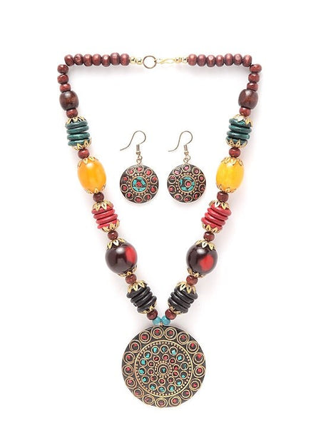 Oxidised Silver Traditional Jewellery Set For Women, Indian Necklace With Earrings Set, Bollywood Jewelry Set, Multicolor Stone Jewelry Set VitansEthnics