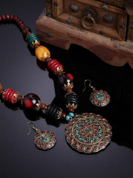 Oxidised Silver Traditional Jewellery Set For Women, Indian Necklace With Earrings Set, Bollywood Jewelry Set, Multicolor Stone Jewelry Set VitansEthnics