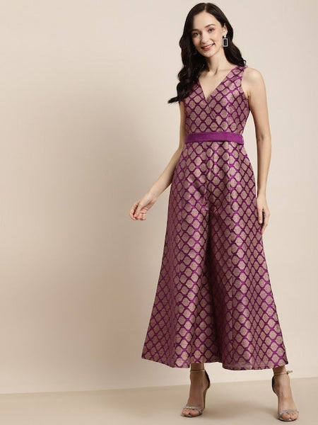 Women Brocade Jumpsuit With Fabric Belt, Indian Jumpsuit For Women, Dress For Women, Indo Western Dress, Indian Dress, Fusion Outfit VitansEthnics