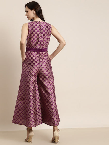 Women Brocade Jumpsuit With Fabric Belt, Indian Jumpsuit For Women, Dress For Women, Indo Western Dress, Indian Dress, Fusion Outfit VitansEthnics