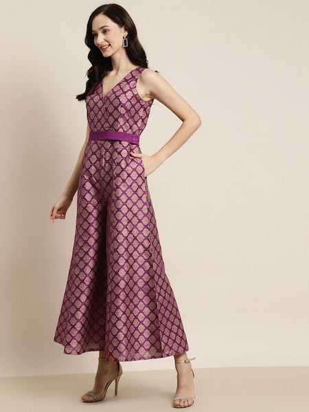 Women Brocade Jumpsuit With Fabric Belt, Indian Jumpsuit For Women, Dress For Women, Indo Western Dress, Indian Dress, Fusion Outfit VitansEthnics