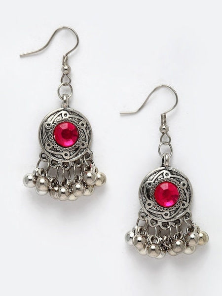 Oxidised Silver Toned Yellow & Pink Stone Studded Handcrafted Choker Jewellery Set For Women, Indian Choker With Earrings Set, Choker Set VitansEthnics