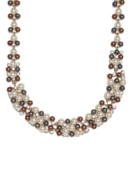 Gold-Plated Brown & White Stone-Studded Necklace With Earrings Set, Jewellery Set For Women, Indian Choker, Pearl Choker Necklace Set VitansEthnics