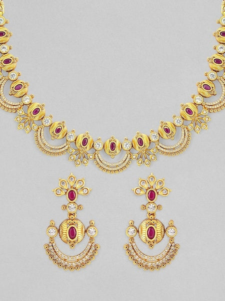 24K Gold Plated Handcrafted Intricate Choker Jewellery Set For Women, Indian Choker With Earrings Set, Contemporary Choker Necklace VitansEthnics