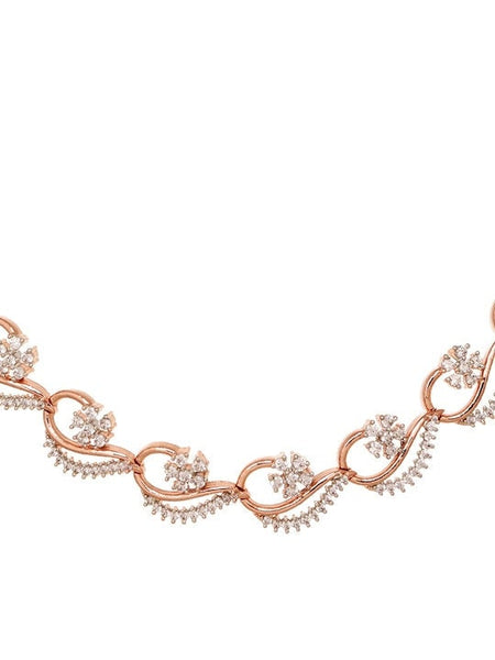 Rose Gold-Plated White AD-Studded Jewellery Set, Indian Necklace With Earrings, Bollywood Jewelry Set, Indian Choker Set For Women VitansEthnics