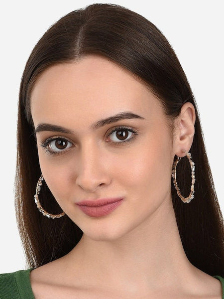 Pink Raw Facet Beaded Hoops Earrings For Women & Girls, Classic Earrings For Women, Drop Earrings, Contemporary Earrings Set, Indian Jewelry VitansEthnics