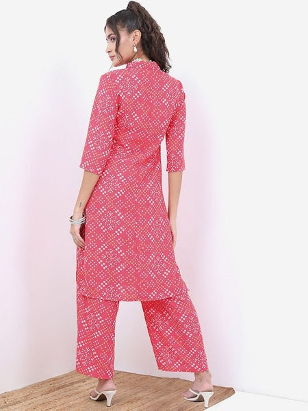 Pink Bandhani Printed Crop Top With Trousers & Jacket Set For Women, Wedding Guest Outfits, Ethnic Wear, Co-ords sets, Indo Western outfit VitansEthnics