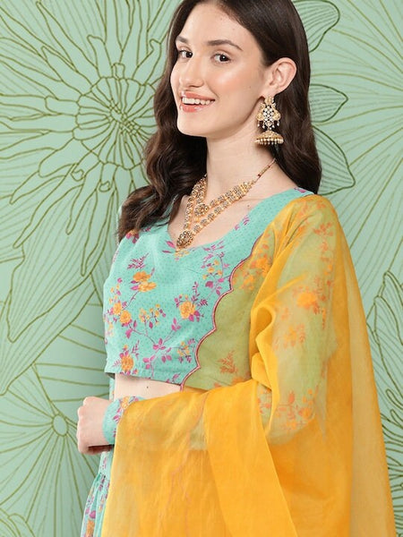 Indian Floral Print Crop Top With Skirt & Dupatta Set, Blouse With Skirt Set, Indo Western Dress For Women, Indian Dress, Lehenga Choli VitansEthnics