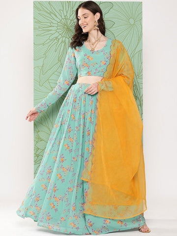 Indian Floral Print Crop Top With Skirt & Dupatta Set, Blouse With Skirt Set, Indo Western Dress For Women, Indian Dress, Lehenga Choli VitansEthnics