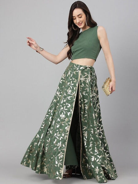 Indian Floral Print Crop Top With Trousers Skirt Set, Blouse With Skirt Set, Indo Western Dress For Women, Indian Dress, Lehenga Choli VitansEthnics
