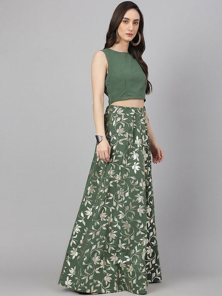 Indian Floral Print Crop Top With Trousers Skirt Set, Blouse With Skirt Set, Indo Western Dress For Women, Indian Dress, Lehenga Choli VitansEthnics
