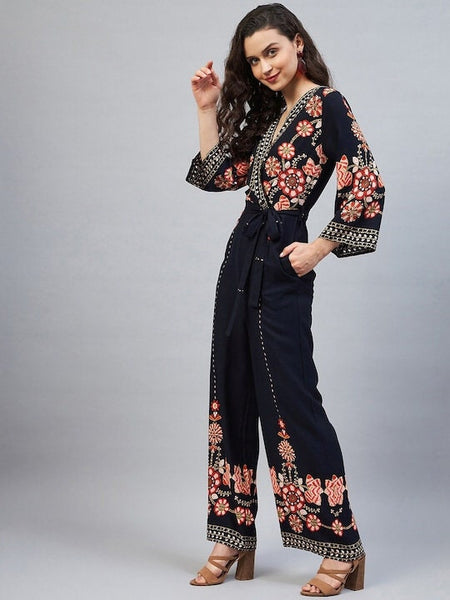 Designer Indian Floral Printed Jumpsuit For Women, Indo Western Dress, Party Wear Indian Dress, Jumpsuits For Women, Fusion Wear For Women VitansEthnics