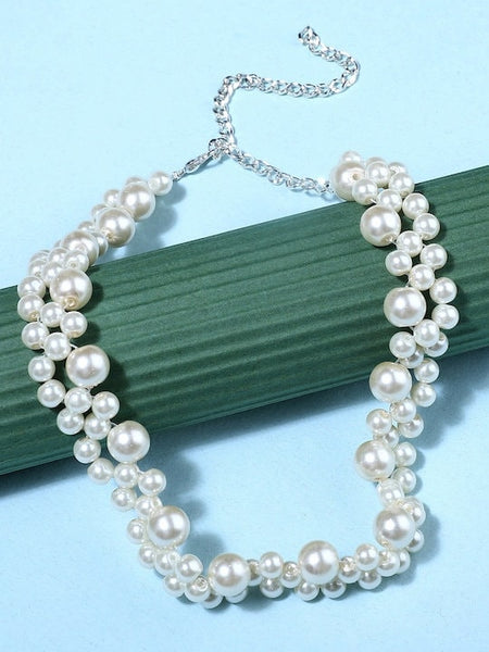 Silver-Plated & White Contemporary Pearl Choker Necklace For Women, Indian Choker, Handmade Jewelry For Women, Gift For Her VitansEthnics