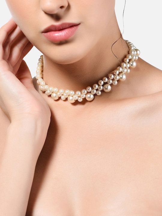 Silver-Plated & White Contemporary Pearl Choker Necklace For Women, Indian Choker, Handmade Jewelry For Women, Gift For Her VitansEthnics