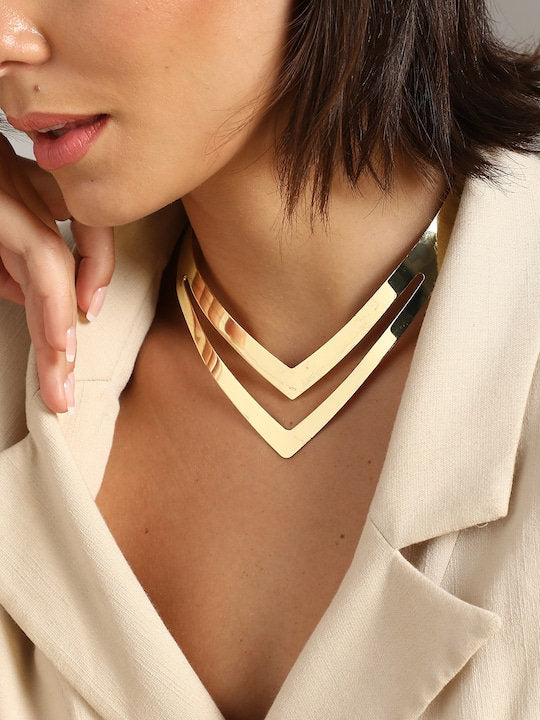 Gold-Toned Alloy Gold-Plated Choker Necklace, Choker Necklace For Women, Indian Choker, Contemporary Choker Necklace, Handmade Jewelry VitansEthnics