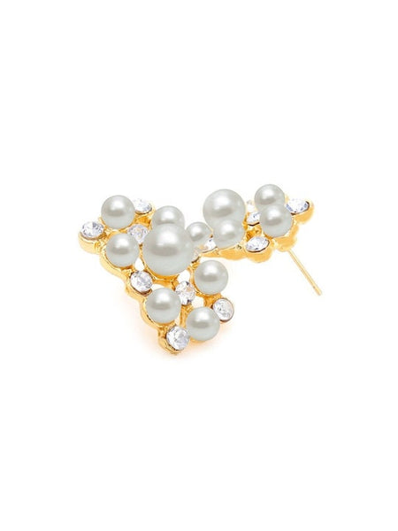 Gold-Plated & White Pearl Studded Necklace With Earrings Set, Jewellery Set For Women, Indian Choker, Pearl Choker Necklace Set VitansEthnics