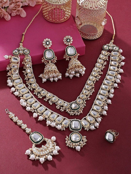 Gold-Plated Jewellery Set For Women, Kundan Layered Necklace Jewelry Set, Bridal Indian Jewellery Wedding, Necklace Earrings Maangtikka Set VitansEthnics