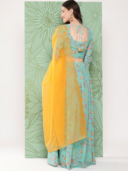 Indian Floral Print Crop Top With Skirt & Dupatta Set, Blouse With Skirt Set, Indo Western Dress For Women, Indian Dress, Lehenga Choli VitansEthnics