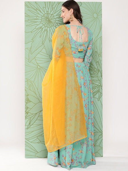 Indian Floral Print Crop Top With Skirt & Dupatta Set, Blouse With Skirt Set, Indo Western Dress For Women, Indian Dress, Lehenga Choli VitansEthnics