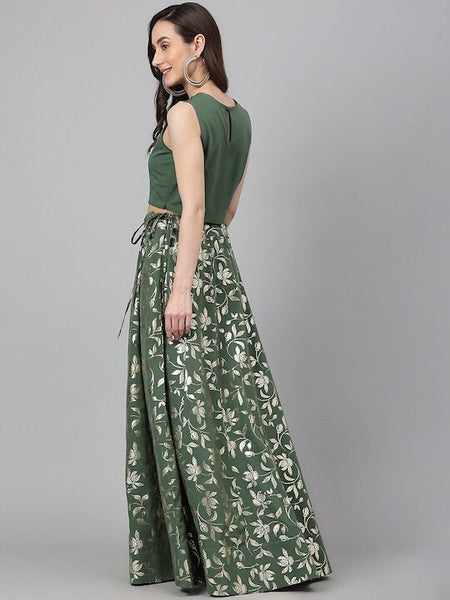 Indian Floral Print Crop Top With Trousers Skirt Set, Blouse With Skirt Set, Indo Western Dress For Women, Indian Dress, Lehenga Choli VitansEthnics