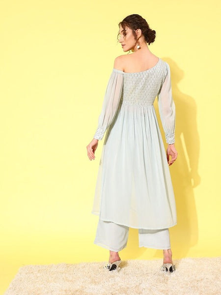Sequin Embroidered One Shoulder Tunic With Palazzo For Women, Kurti Set For Women, Indian Suit Set, Indo Western Outfit, Indian Dress VitansEthnics