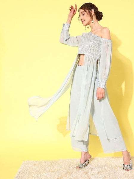 Sequin Embroidered One Shoulder Tunic With Palazzo For Women, Kurti Set For Women, Indian Suit Set, Indo Western Outfit, Indian Dress VitansEthnics