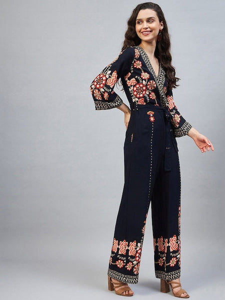Designer Indian Floral Printed Jumpsuit For Women, Indo Western Dress, Party Wear Indian Dress, Jumpsuits For Women, Fusion Wear For Women VitansEthnics