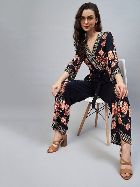 Designer Indian Floral Printed Jumpsuit For Women, Indo Western Dress, Party Wear Indian Dress, Jumpsuits For Women, Fusion Wear For Women VitansEthnics