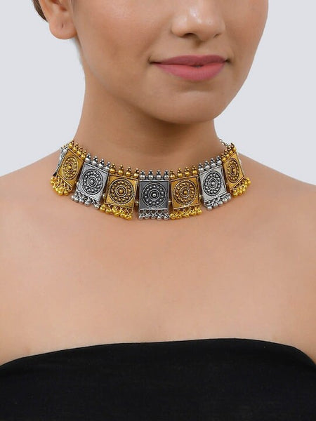 Gold-Plated & Silver-Plated Temple Design Choker Necklace For Women