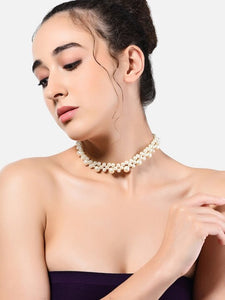 Silver-Plated & White Contemporary Pearl Choker Necklace For Women, Indian Choker, Handmade Jewelry For Women, Gift For Her VitansEthnics
