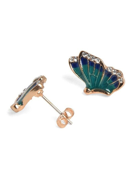 Blue Gold-Plated Butterfly Stud Earrings For Women & Girls, Classic Earrings, Statement Earrings, Contemporary Earrings, Handcrafted Jewelry VitansEthnics