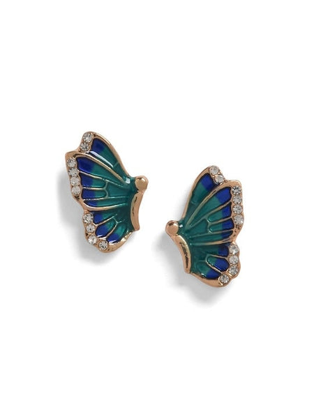 Blue Gold-Plated Butterfly Stud Earrings For Women & Girls, Classic Earrings, Statement Earrings, Contemporary Earrings, Handcrafted Jewelry VitansEthnics