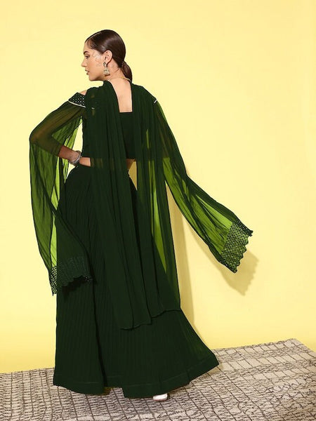 Designer Indian Sequin Embroidered Crop Top With Skirt And Dupatta Set, Indo Western Outfit, Indian Dress, Lehenga Choli For Women VitansEthnics