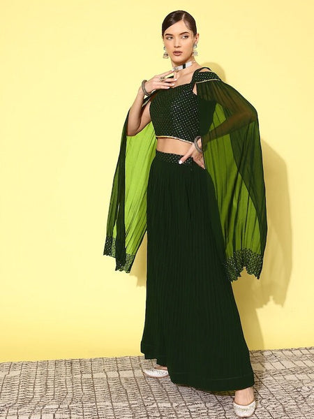 Designer Indian Sequin Embroidered Crop Top With Skirt And Dupatta Set, Indo Western Outfit, Indian Dress, Lehenga Choli For Women VitansEthnics