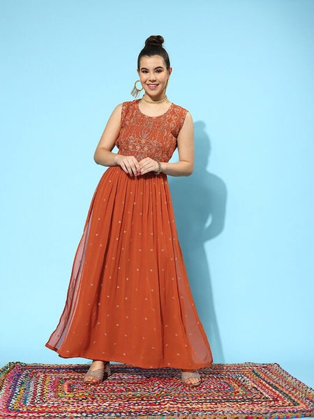 Designer Indian Rust Nyra Cut Kurta With Palazzo For Women, Indo-Western Dress, Party Wear Indian Outfit, Dresses For Women, Wedding Wear VitansEthnics