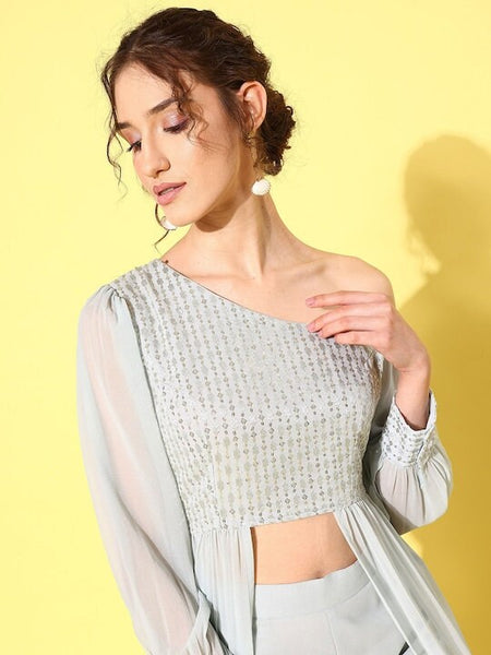 Sequin Embroidered One Shoulder Tunic With Palazzo For Women, Kurti Set For Women, Indian Suit Set, Indo Western Outfit, Indian Dress VitansEthnics
