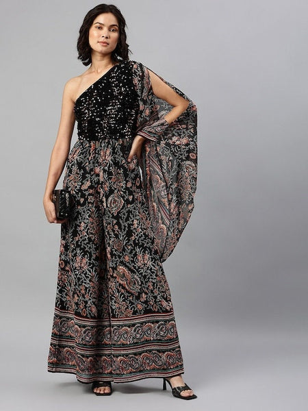 Designer Indian One Shoulder Sequin Jumpsuit For Women, Indo Western Dress, Party Wear Indian Dress, Jumpsuits For Women, Fusion Wear VitansEthnics
